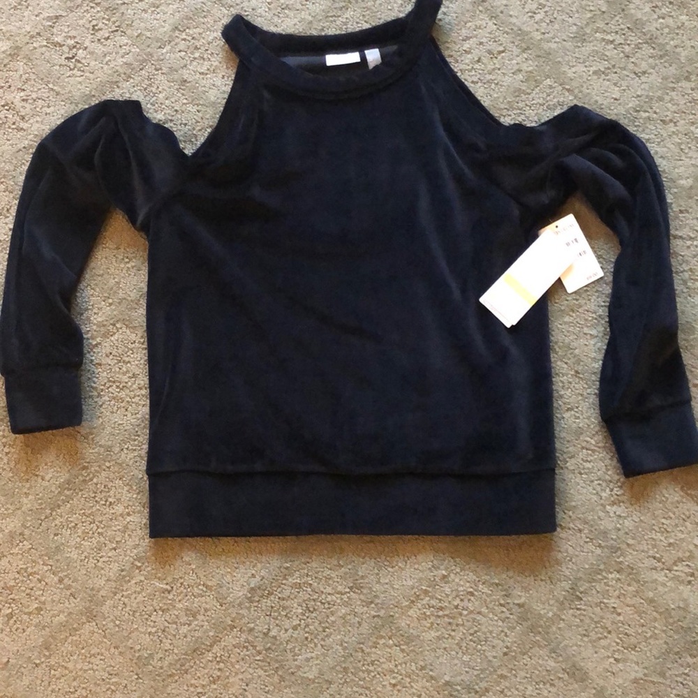 Zella black velvet cold shoulder top